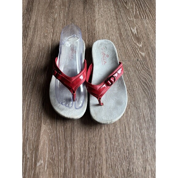 Sbicca Sz 9M Hand Made in California Red Leather & Suede Thong Sandal W/ Buckle - Picture 1 of 7